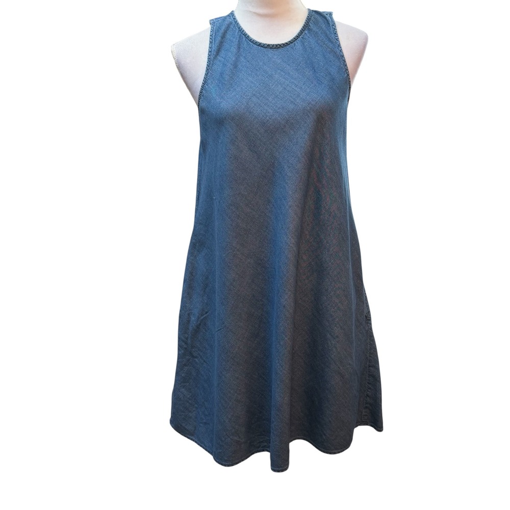 Gap 1969 Womens Blue Chambray Sleeveless‎ Shift Dress with Pockets Small S